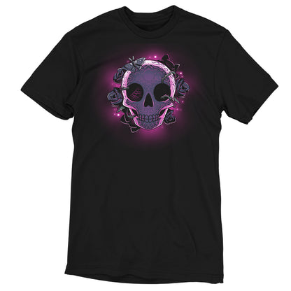 A dark Memento Mori t-shirt adorned with a purple skull, evoking the concept of TeeTurtle.