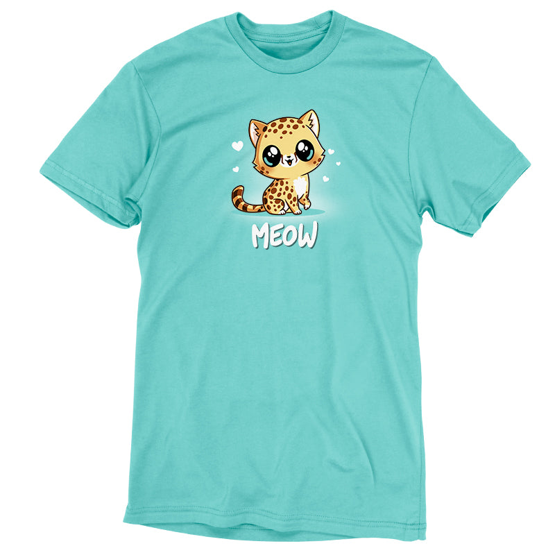 A Meow Caribbean blue T-shirt with a cute cheetah cub on it by TeeTurtle.