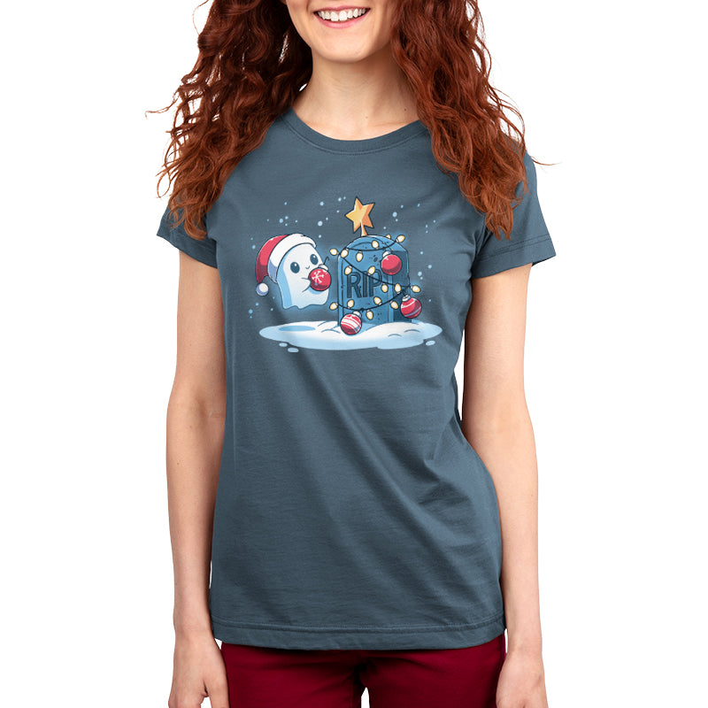 This TeeTurtle Merry Cryptmas women's T-shirt offers both comfort and a flattering fit, featuring an image of Santa Claus.