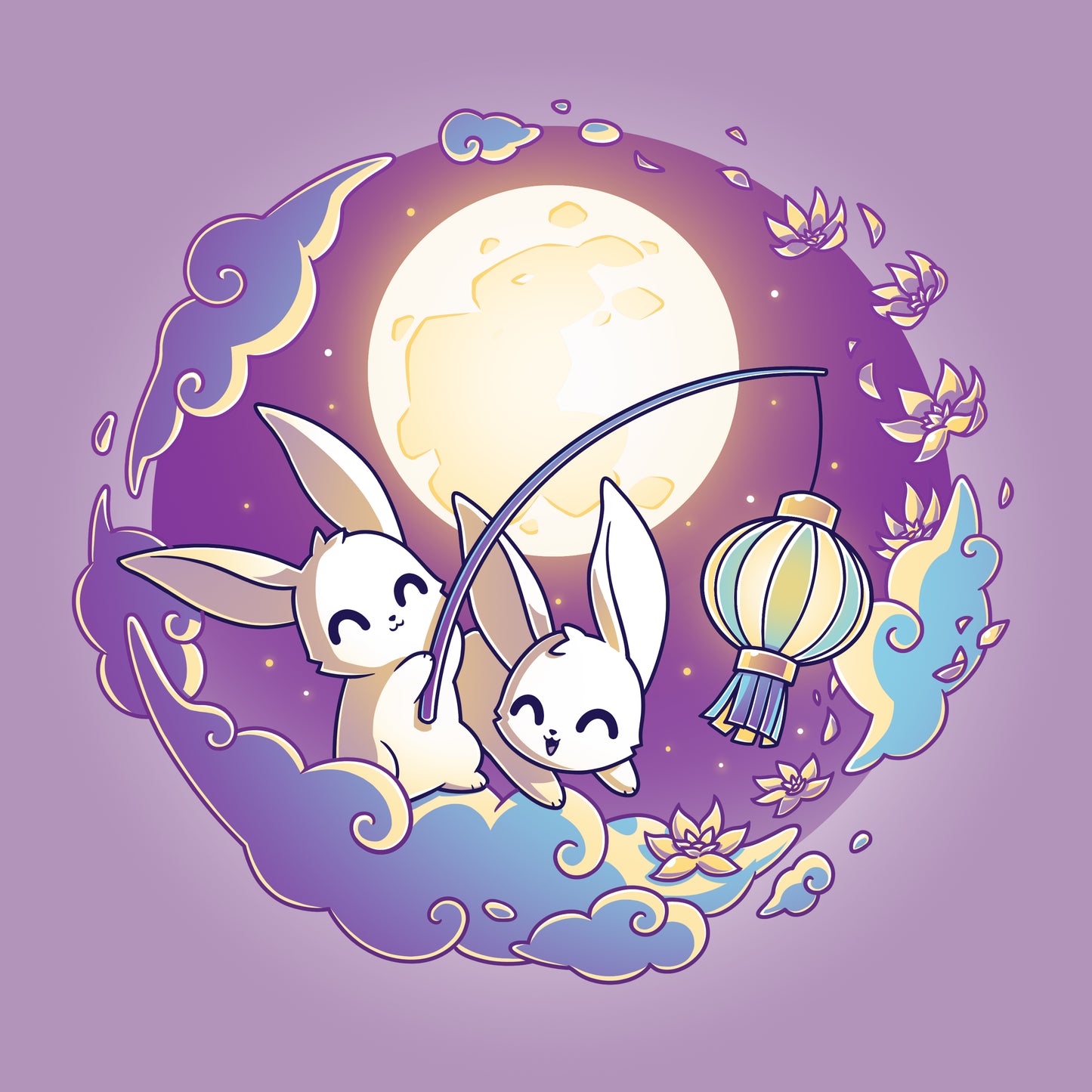 Two rabbits with lanterns in the sky, Mid-Autumn Celebrations T-shirt by TeeTurtle.