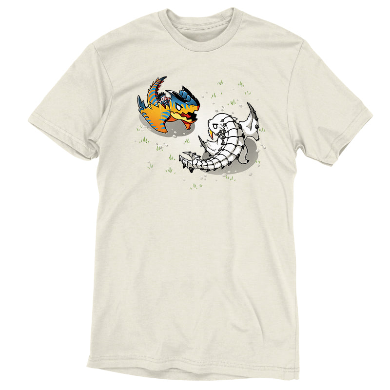 An officially licensed Monster Hunter Monster Battle t-shirt featuring a dragon and a snake design.