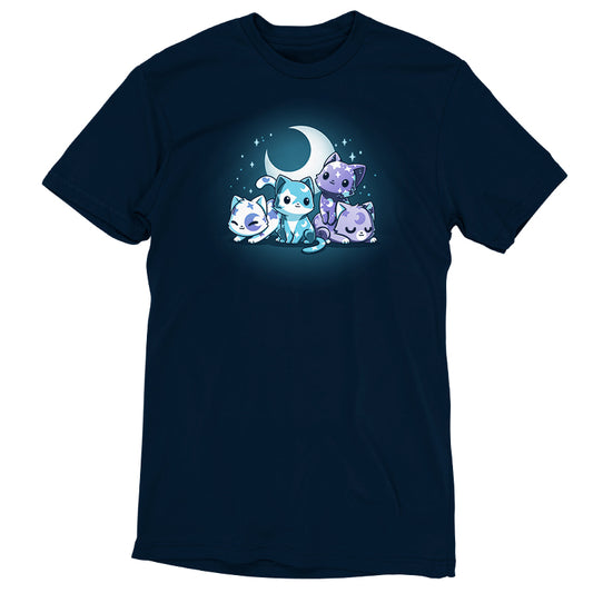 A Moon & Star Meows T-shirt by TeeTurtle, perfect for all the kitty lovers who enjoy stargazing.