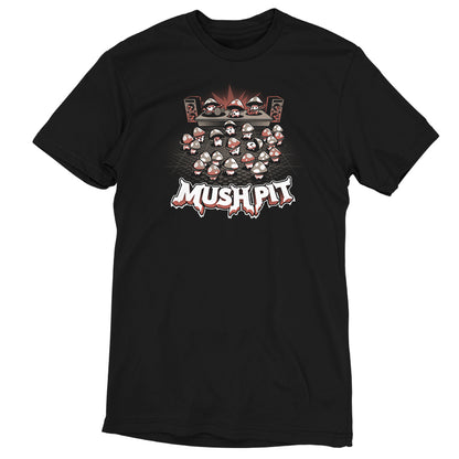 A black t-shirt with an image of a group of zombies, perfect for fans of TeeTurtle and the Mush Pit brand.