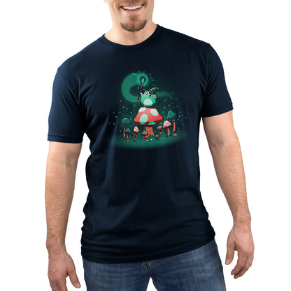 A man wearing a TeeTurtle Mushroom Sorcerer t-shirt.