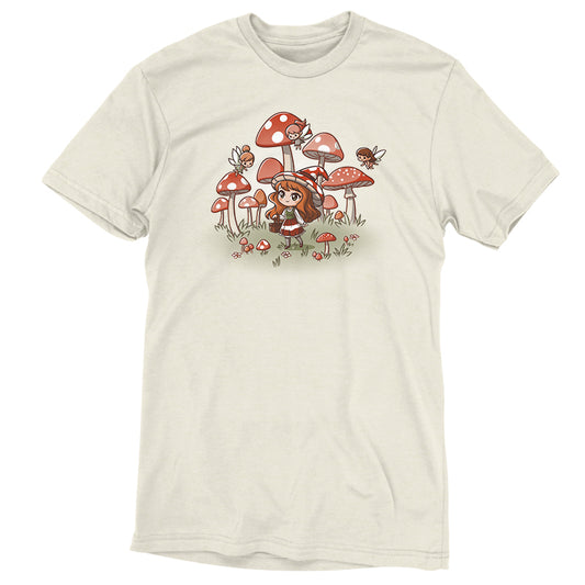 A comfortable Mushroom Witch & Fairy Friends white t-shirt by TeeTurtle, perfect for embracing the cottagecore aesthetic.