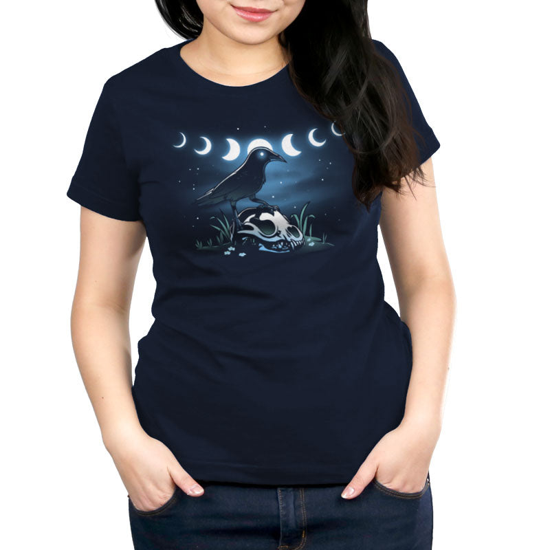 A women's navy blue Mystical Crow t-shirt by TeeTurtle for ultimate comfort and fit.