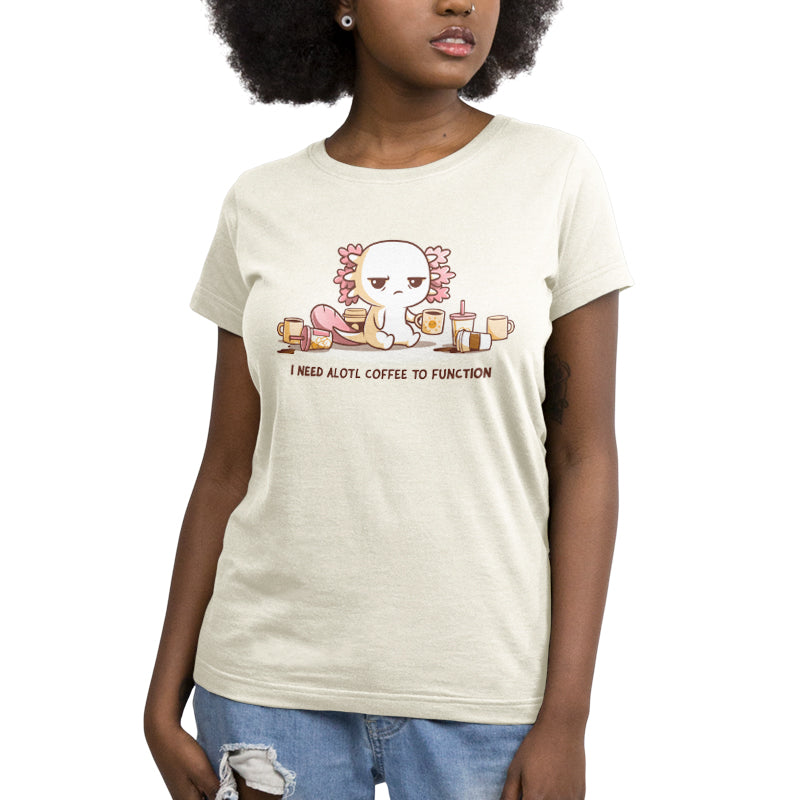 TeeTurtle's Women's short sleeve t-shirt with caffeine design, called "Need Alotl Coffee".