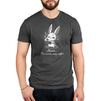 A TeeTurtle "No Words, Only Coffee" t-shirt with a bunny on it.