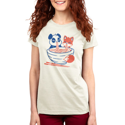 A women's t-shirt featuring Noodles For Two, a panda and fox in a bowl by TeeTurtle.