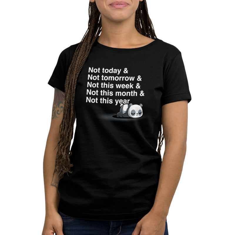 A woman with dreadlocks wearing a black shirt from TeeTurtle that says "Not Today & Not Ever".