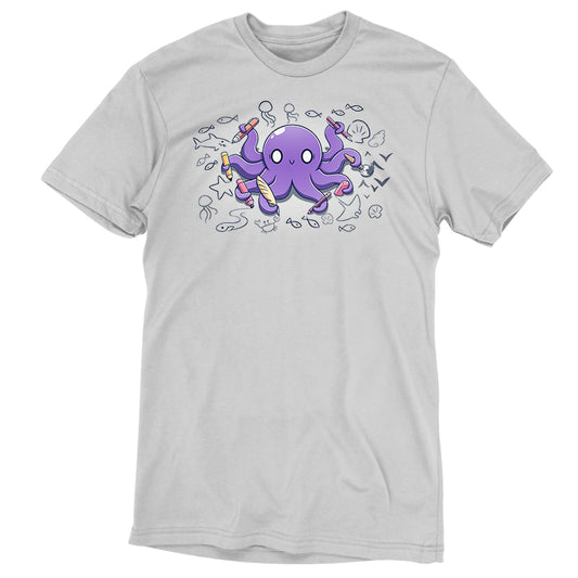 An Octopus Artist T-shirt by TeeTurtle, featuring a purple octopus design, perfect for art projects.