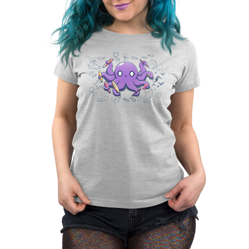 A TeeTurtle women's t-shirt featuring the Octopus Artist with tentacles.