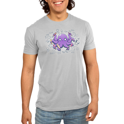A man wearing a Grey Octopus Artist t-shirt by TeeTurtle, showcasing his love for art projects involving tentacles.