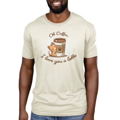 A coffee lover wearing the Oh Coffee, I Love You A Latte t-shirt by TeeTurtle.