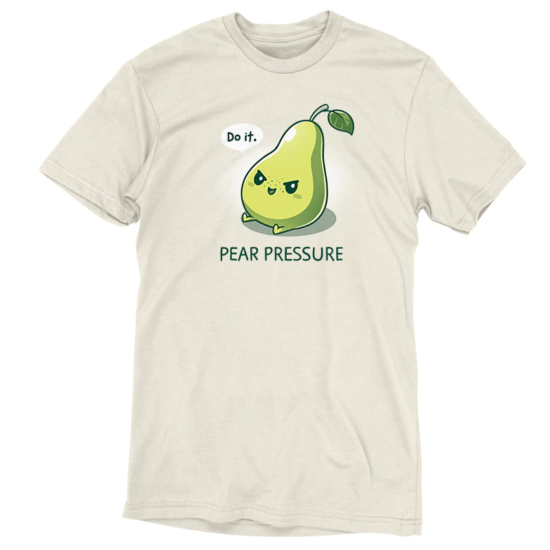 A natural heather T-shirt that says Pear Pressure by TeeTurtle.