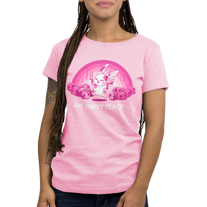 A woman wearing a Pink Rainbows & Skulls t-shirt, a TeeTurtle original.