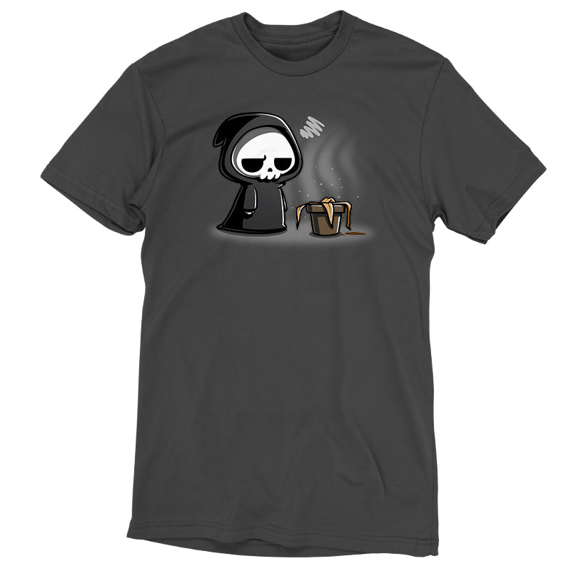 A TeeTurtle "Plant Killer" cotton black t-shirt featuring a skeleton holding a cigarette.