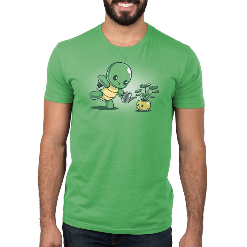 A man wearing a Plant Parenting t-shirt from TeeTurtle.
