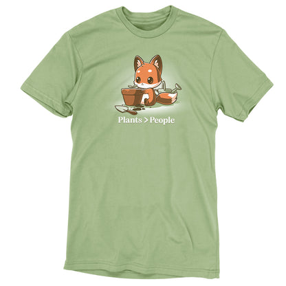 A Sage Green Plants > People T-shirt with an image of a fox, catering to personal preference. (Brand Name: TeeTurtle)
