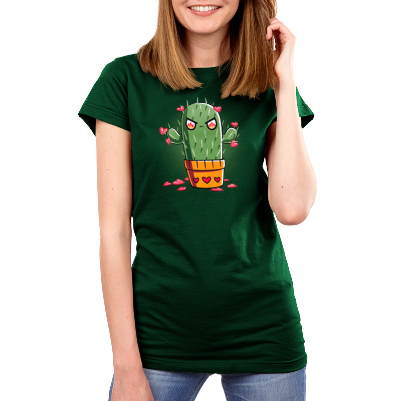 A comfortable women's Prickly Heart t-shirt featuring a cute cactus design in a pot by TeeTurtle.