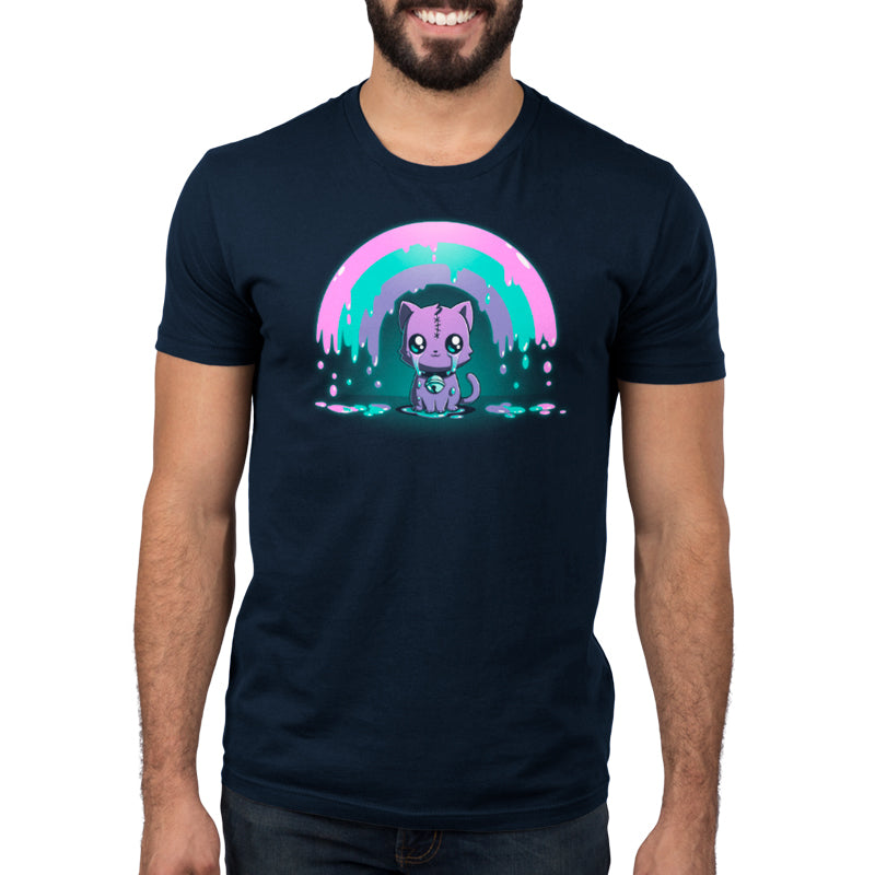 A comfortable TeeTurtle Rainbow Crying Cat T-shirt showcasing a kawaii unicorn in a rainbow.