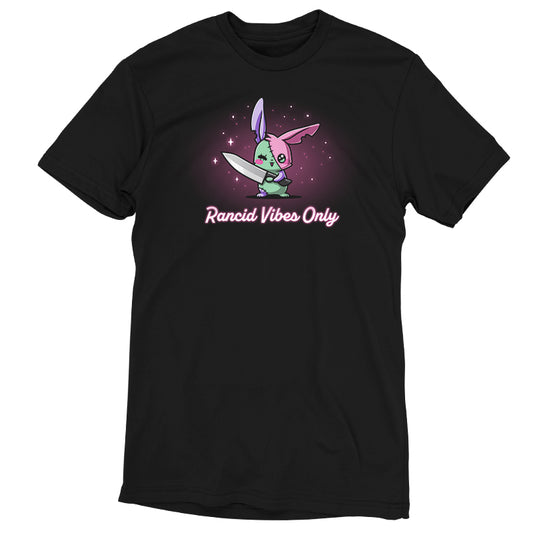 A Rancid Vibes Only t-shirt from TeeTurtle with an image of a rabbit holding a sword.