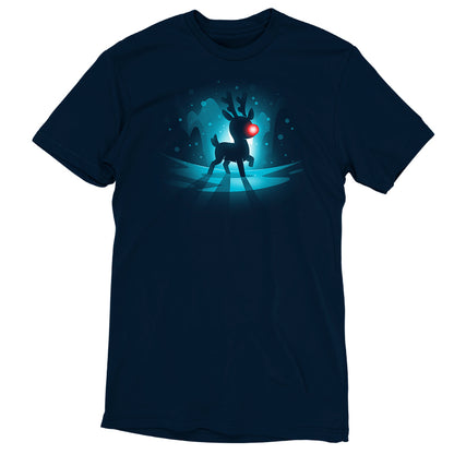 A Red-Nosed Reindeer t-shirt with an image of a man and a woman dancing in the night, available in navy blue by TeeTurtle.