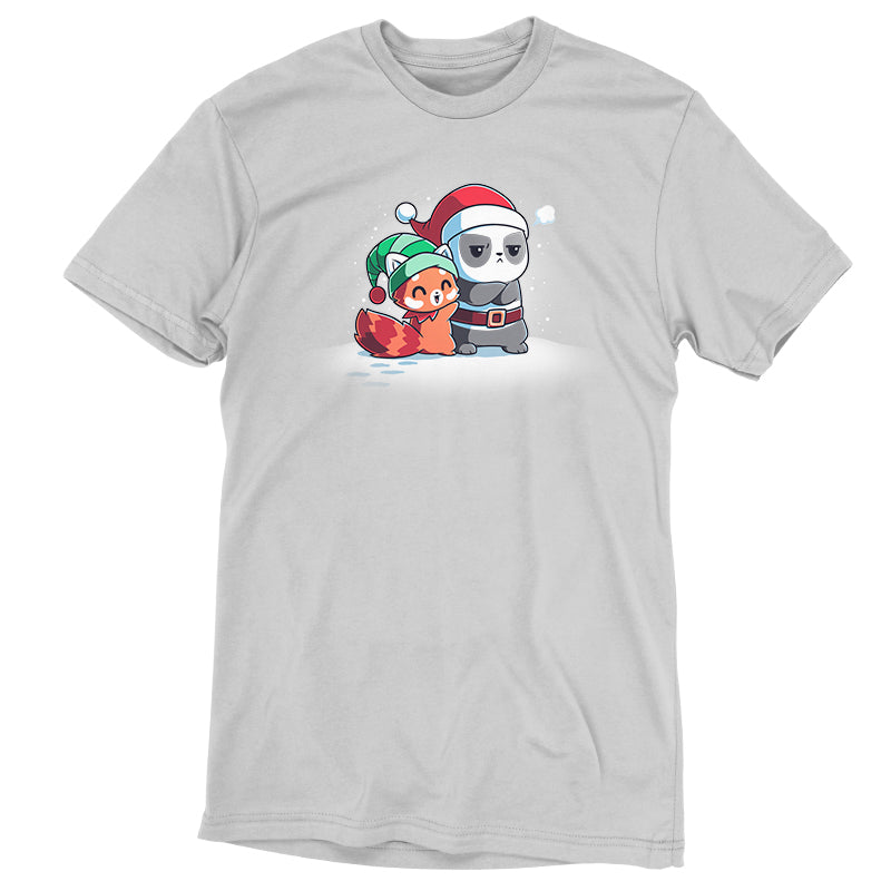 A silver Santa Hug t-shirt from TeeTurtle, with a robot wearing a santa hat, providing both style and comfort.