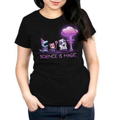 This Teeturtle women's T-shirt combines the Science is Magic of science with a touch of enchantment, featuring a spell book design inspired by the periodic table.