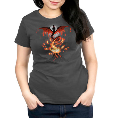 A TeeTurtle Scorched Dragon women's t-shirt featuring a dragon on fire.