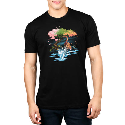 A TeeTurtle Season Keeper black t-shirt featuring a tree in the water, perfect for nature appreciation.