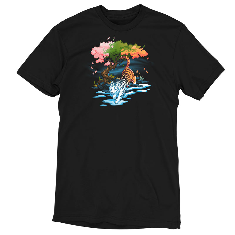 A Season Keeper black t-shirt featuring a tiger in the water by TeeTurtle.