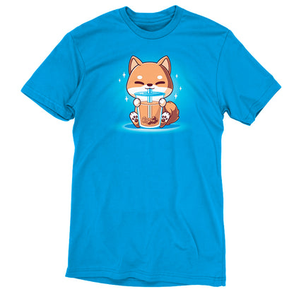 Premium Cotton T-shirt - A cobalt blue apparel featuring a cartoon fox, Boba Shiba, sipping a beverage through a straw. Made from super soft ringspun cotton for ultimate comfort by monsterdigital.