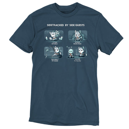 A comfortable Sidetracked by Side Quests T-shirt featuring a design that reads "Scrooged by the edgy ghosts" by TeeTurtle.