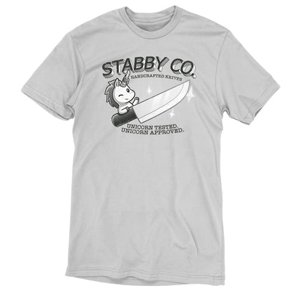 A handcrafted gray t-shirt featuring the Stabby Co. Handcrafted Knives logo, from TeeTurtle.