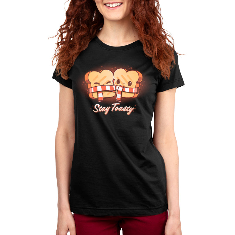 A Stay Toasty black t-shirt for women with the phrase "stay frugal", by TeeTurtle.