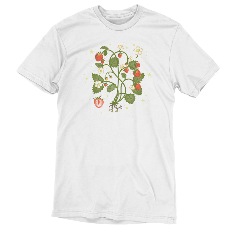 A Strawberry Harvest t-shirt depicting a strawberry plant from TeeTurtle.