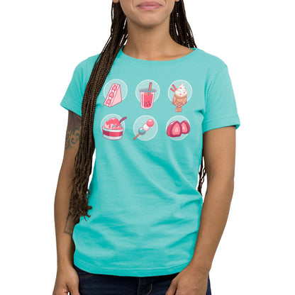 A women's t-shirt featuring a Sweet Treats image in Caribbean Blue by TeeTurtle.