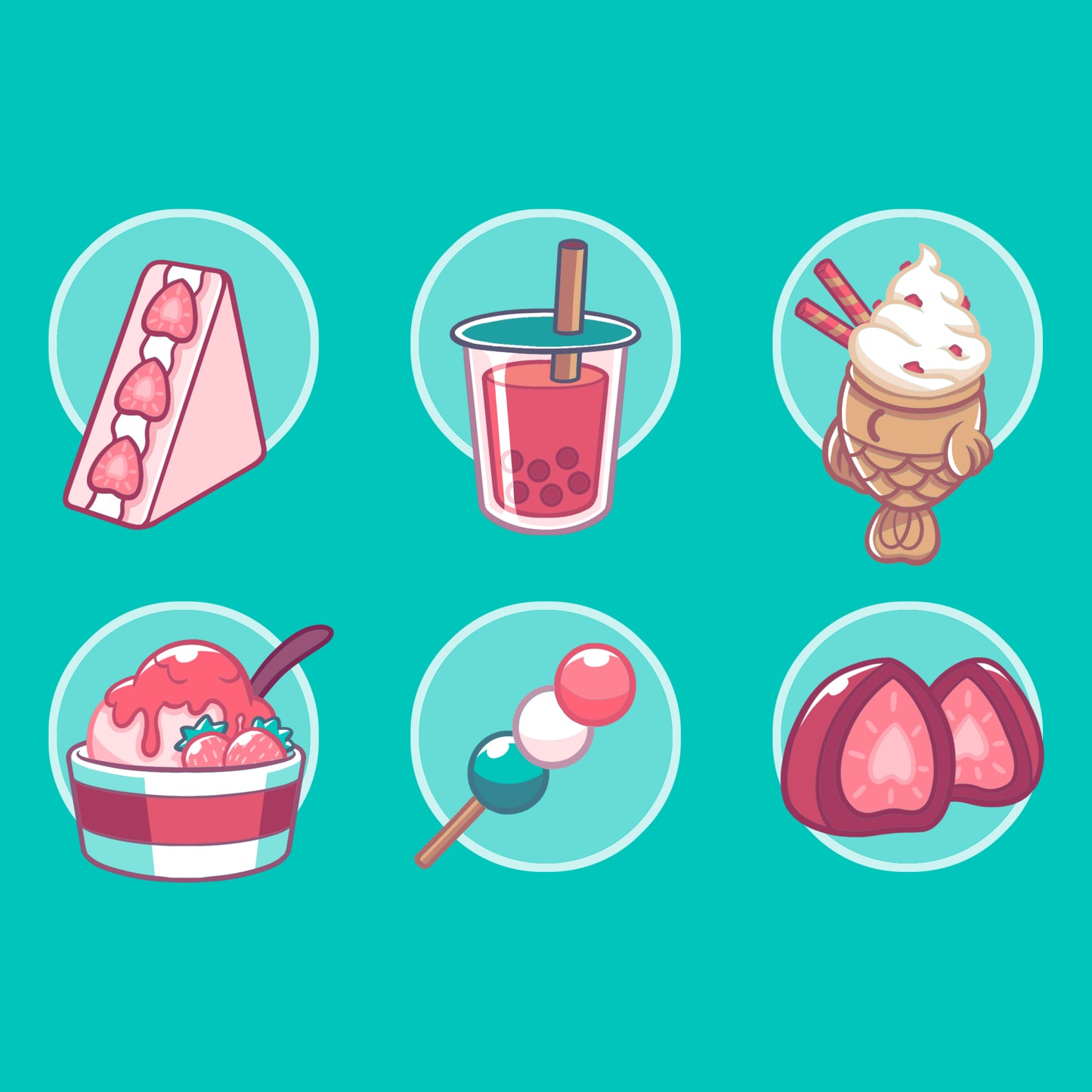 A collection of TeeTurtle Sweet Treats icons on a Caribbean Blue background.