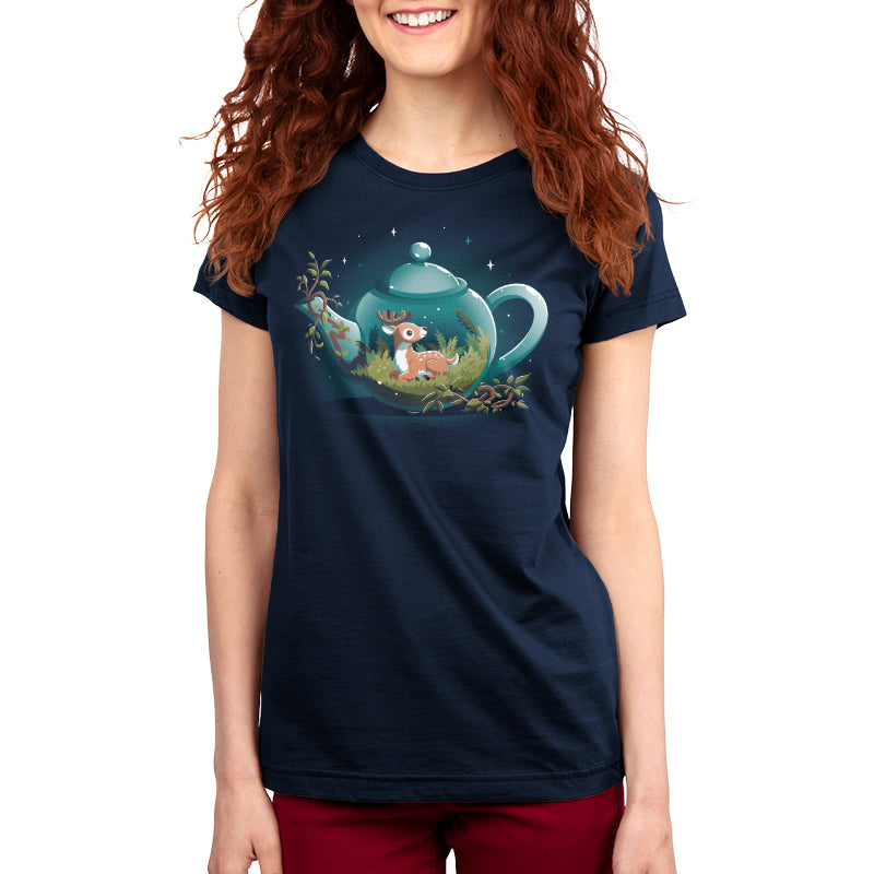 A peaceful TeeTurtle women's t-shirt with an image of Tea Pot Den.