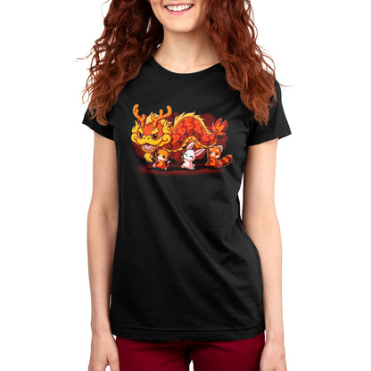 This women's black t-shirt, The Dragon Dance from TeeTurtle, is perfect for the Lunar New Year. It features an image of a Chinese dragon and offers both style and comfort.