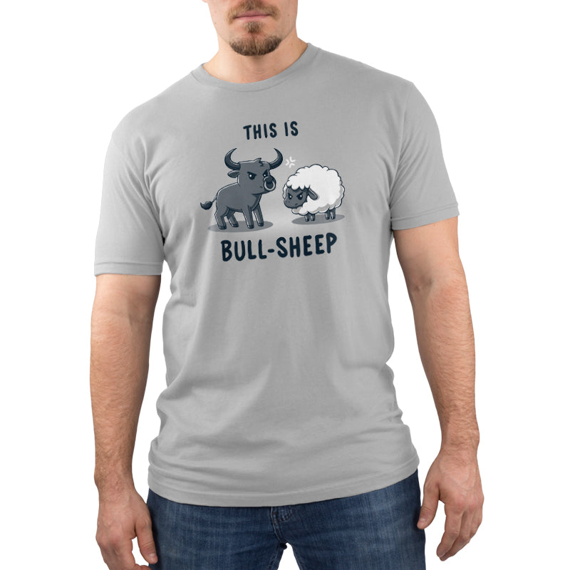 A man wearing a TeeTurtle T-Shirt that says "This Is Bull-Sheep".