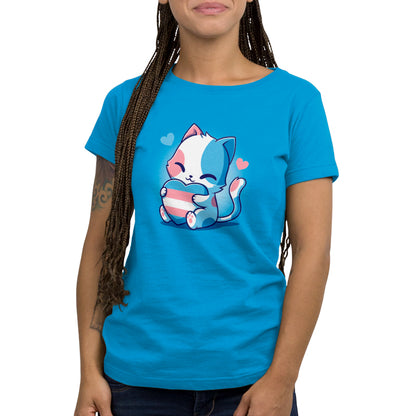 A woman wearing a Trans Purride t-shirt from TeeTurtle.