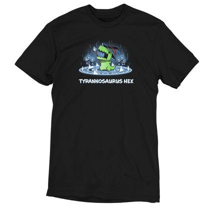 A black t-shirt featuring the word "Tyrannosaurus Hex" by TeeTurtle.
