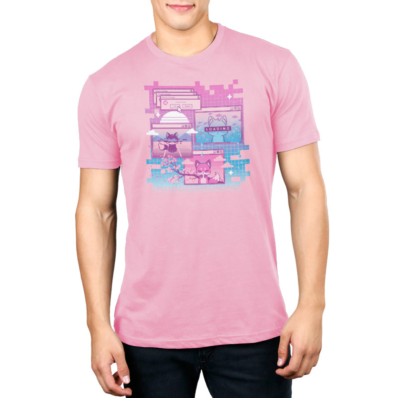 A glitchy man wearing a pink t-shirt in a Vaporwave Fox by TeeTurtle.
