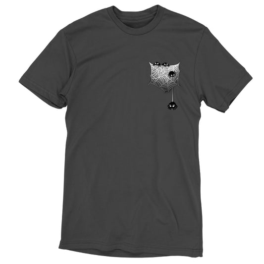 A charcoal gray Webbed Pocket t-shirt with an image of a cat in a pocket by TeeTurtle.