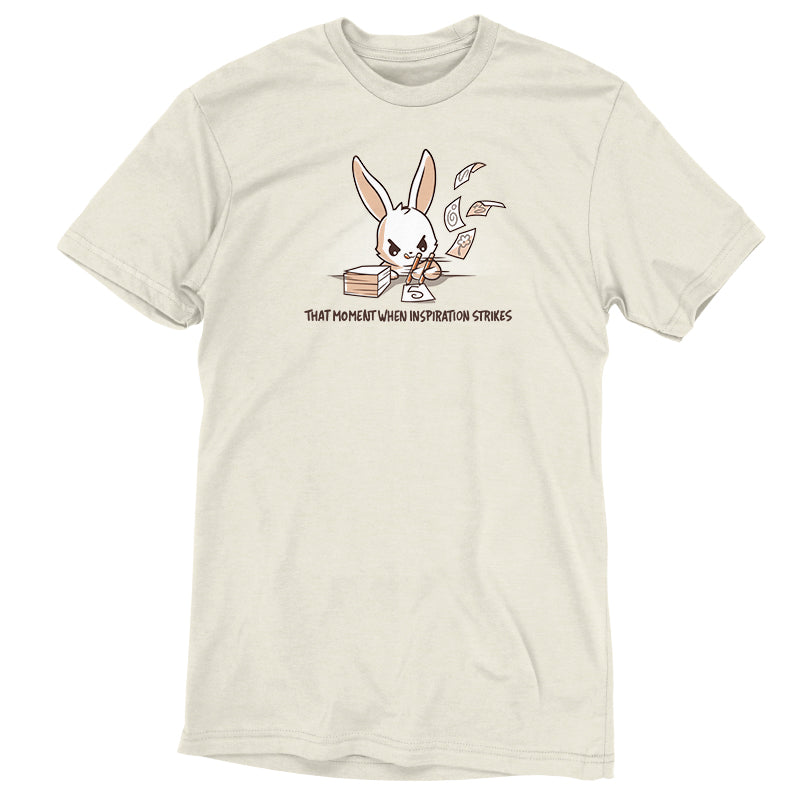 A comfortable white t-shirt from TeeTurtle with an adorable image of a rabbit called "When Inspiration Strikes".