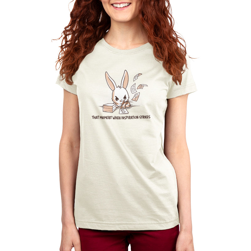 An inspirational women's t-shirt with a comfortable image of a rabbit, called "When Inspiration Strikes" by TeeTurtle.