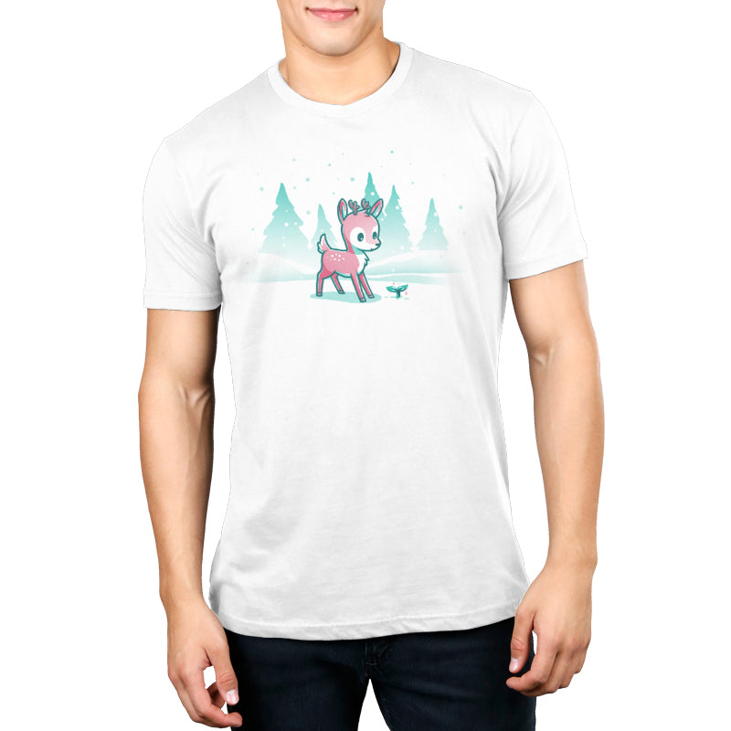 A comfortable Winter Wonderland white t-shirt from TeeTurtle with a deer on it, perfect for winter.