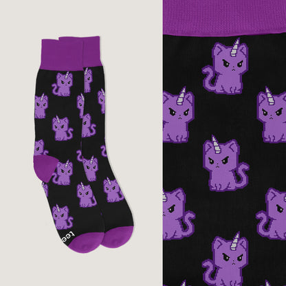 Dark purple Kittencorn Socks with unicorn horns by TeeTurtle.